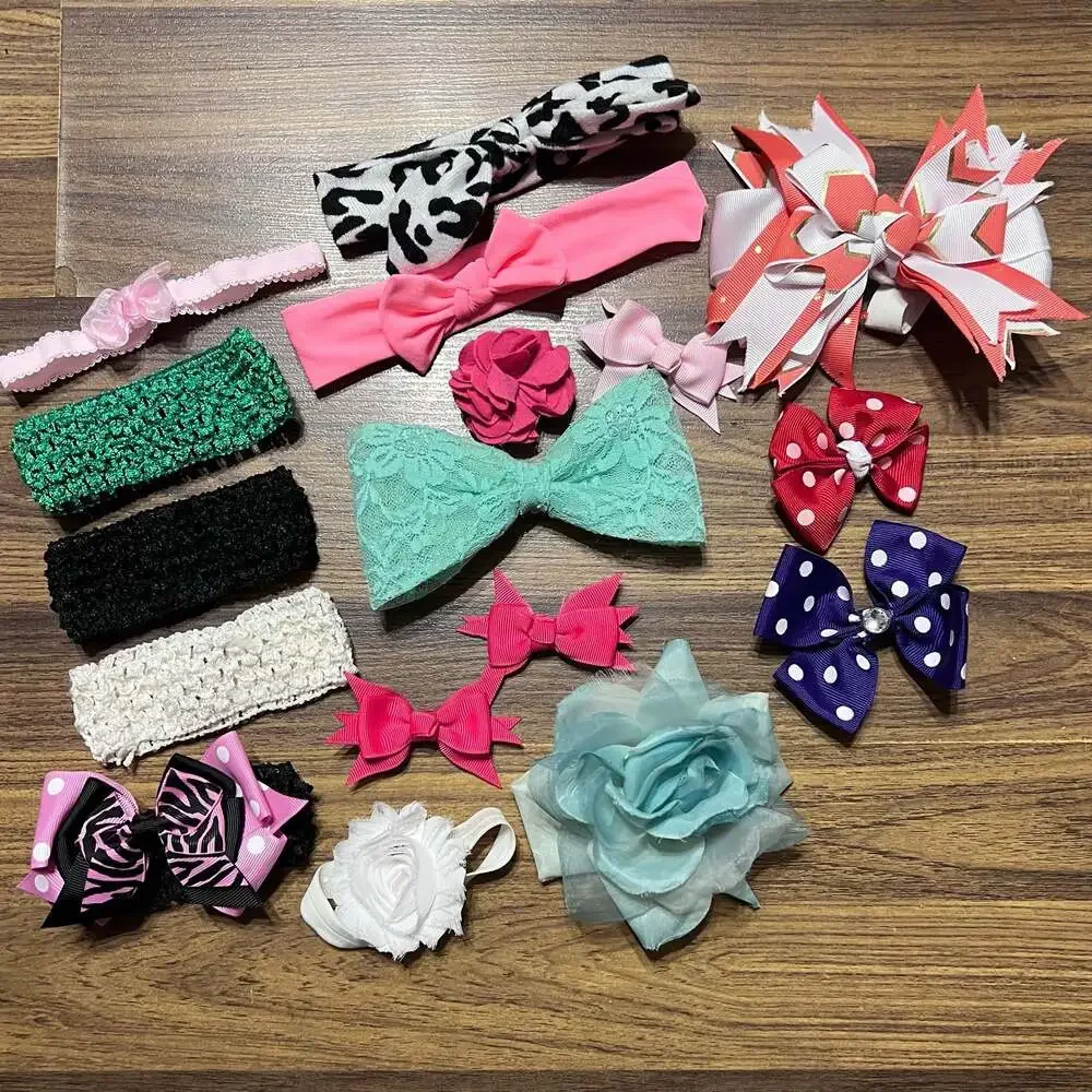 Assorted Baby Girls Hair Bows and Elastic Headbands Collection